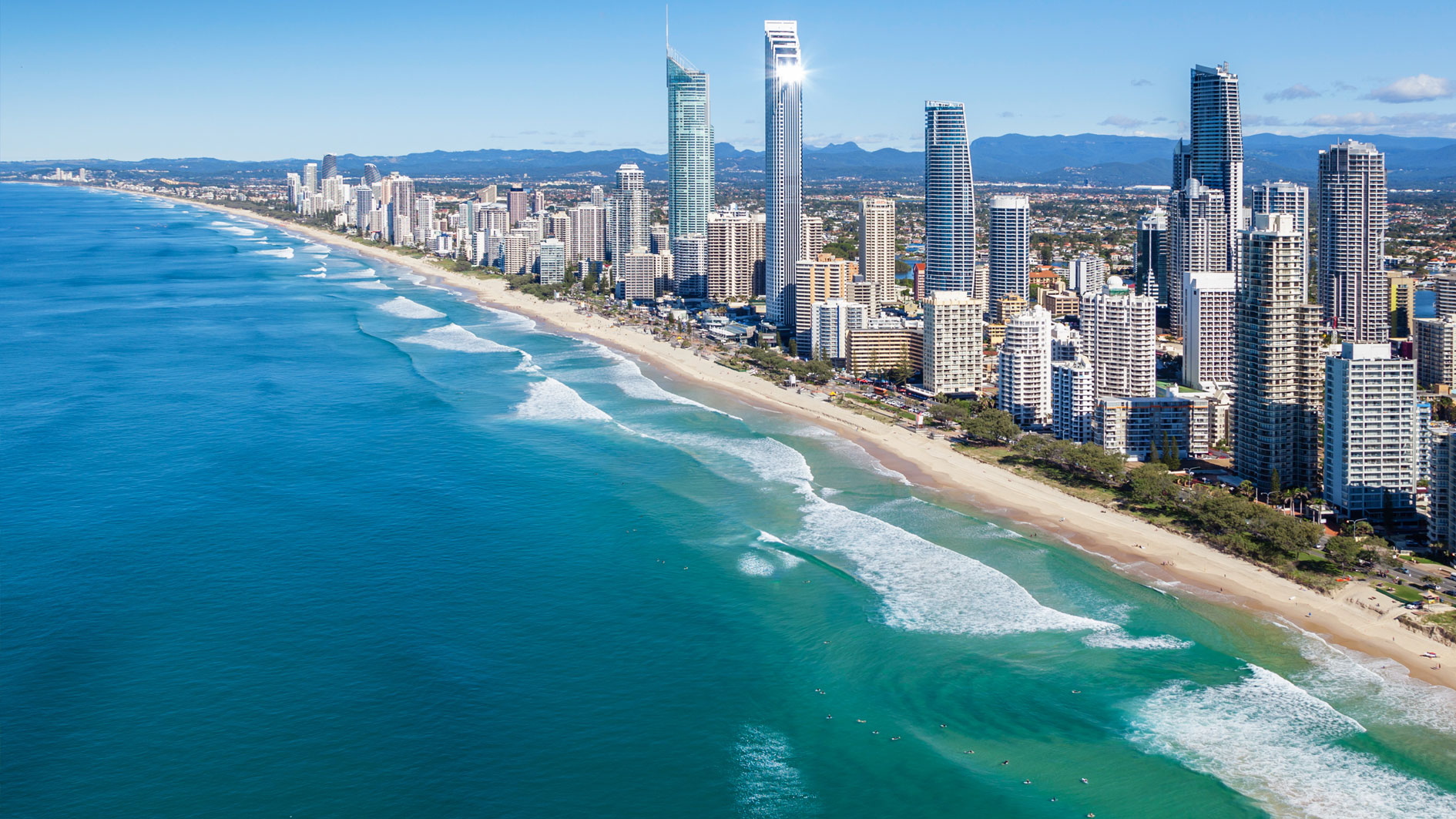 Gold Coast Surfer's Paradise beach on sunny day, Queensland